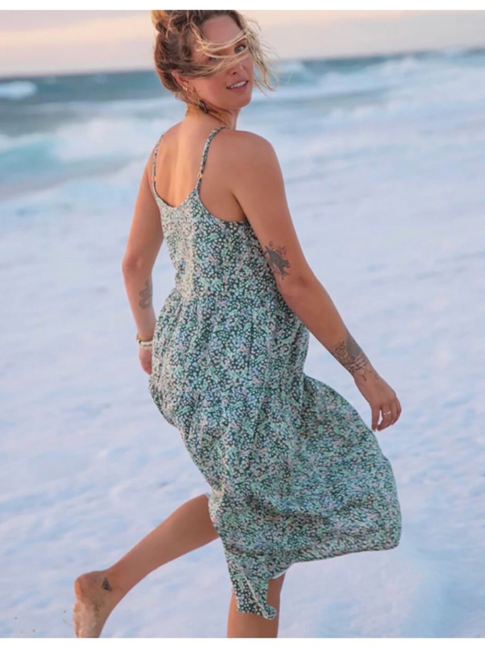 Green Floral Midi Sundress - Lightweight Women's dress- Carve Designs - Picture 4 of 11